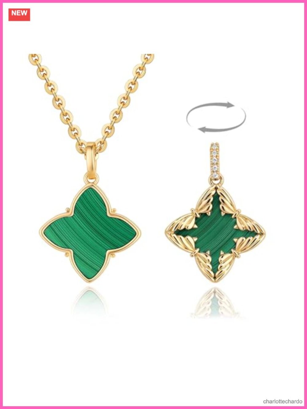 Fettero 14K Gold Plated Malachite Pendant Necklace Charm Dainty